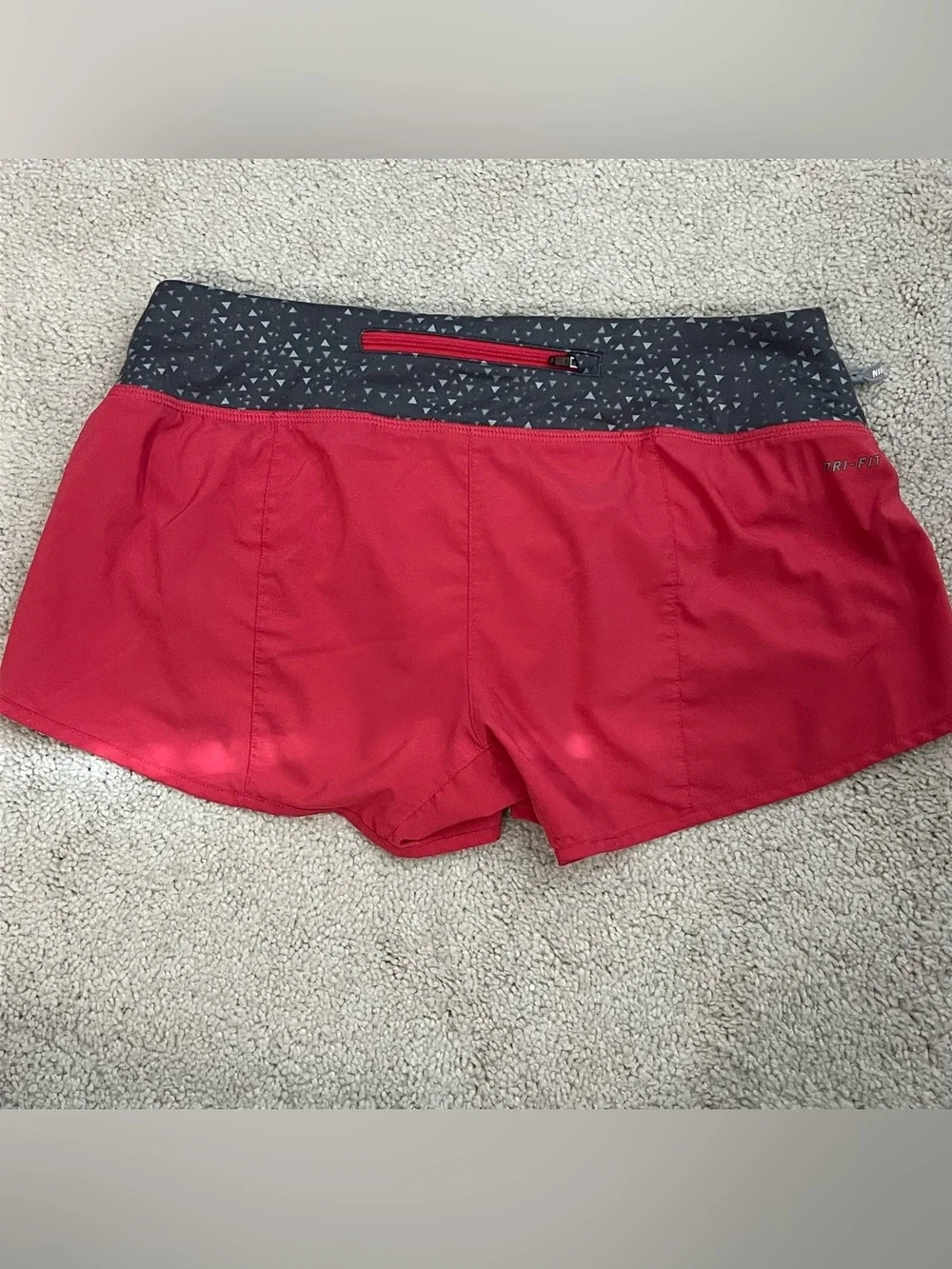 Nike Women's Dark Pink Gray Running Shorts with Patterned Black Waistband Small